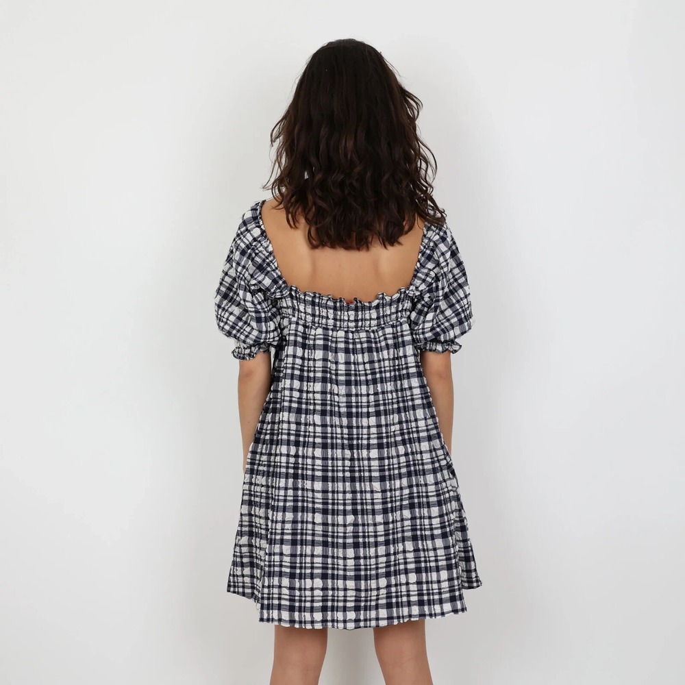 Solid and Striped Navy Babydoll Plaid Gingham Square Neck Mini Dress Size XL - Picture 4 of 8
